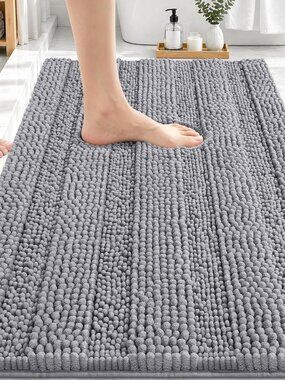 OLANLY Thick Bathroom Rugs 30x20, Extra Soft Absorbent Chenille Striped Bath Rug